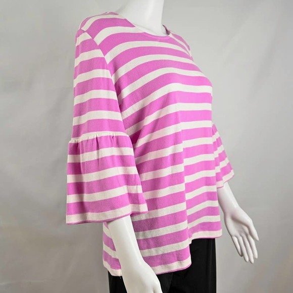 Pink Stripes Crew Neck Top Bell Sleeve S Jones New York - Picture 3 of 5